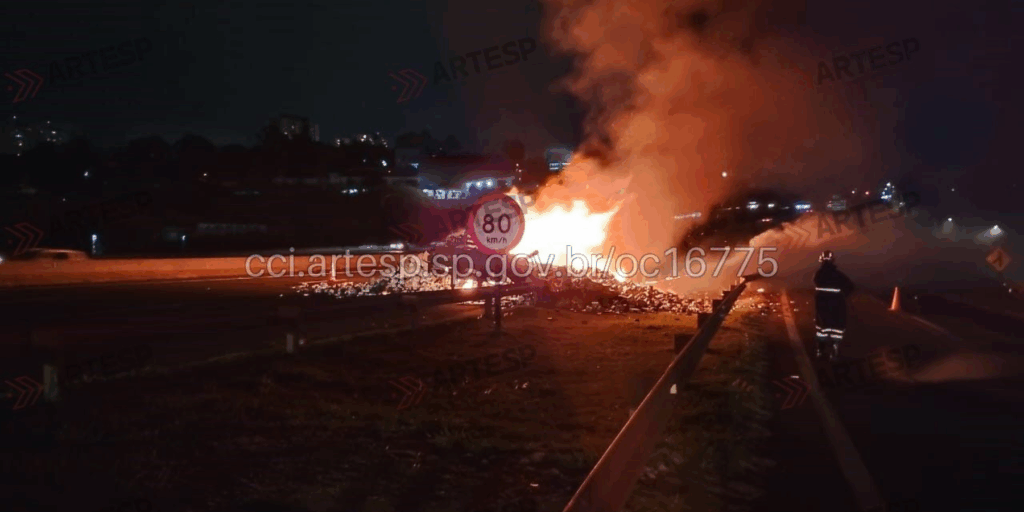 Rodovia Dom Pedro Campinas acidente caminhão pega fogo