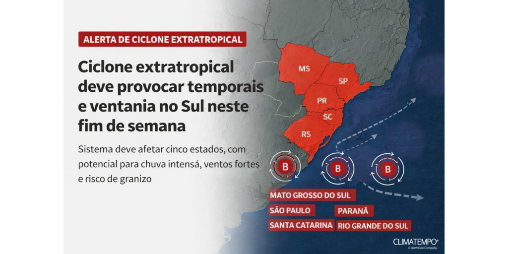 Ciclone extratropical avança no Sul do Brasil; veja o mapa