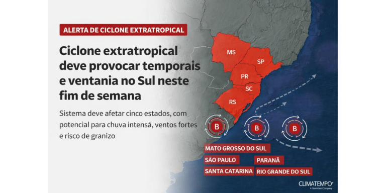 Ciclone extratropical avança no Sul do Brasil; veja o mapa